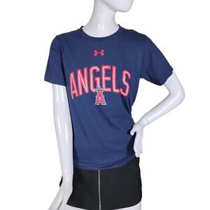 Under Armour Angels Team T-shirt Size Small Blue with Red Logo Short Sleeve